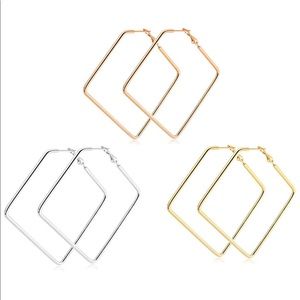 3 pair- Trendy square hoop earrings